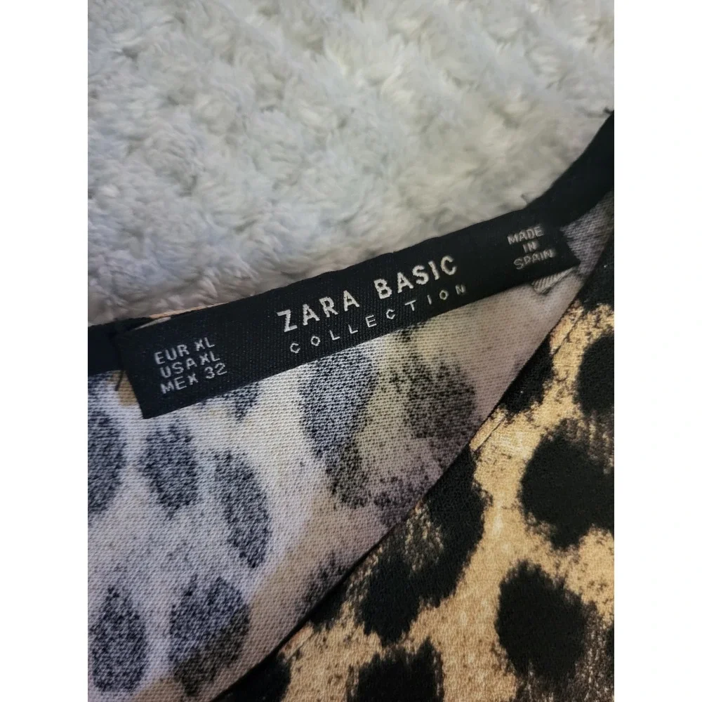EUC Zara Basics leopard print flyaway long sleeve blouse size xl